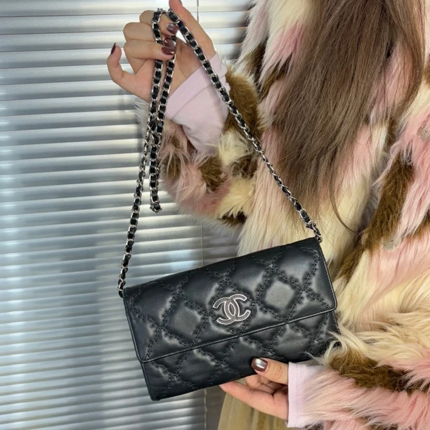 95新 Chanel/香奈儿 黑色菱格纹钱包