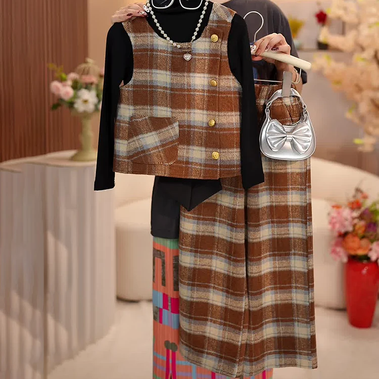 女童小香风套装春秋2025新款女大童洋气马甲阔腿裤儿童秋装三件套