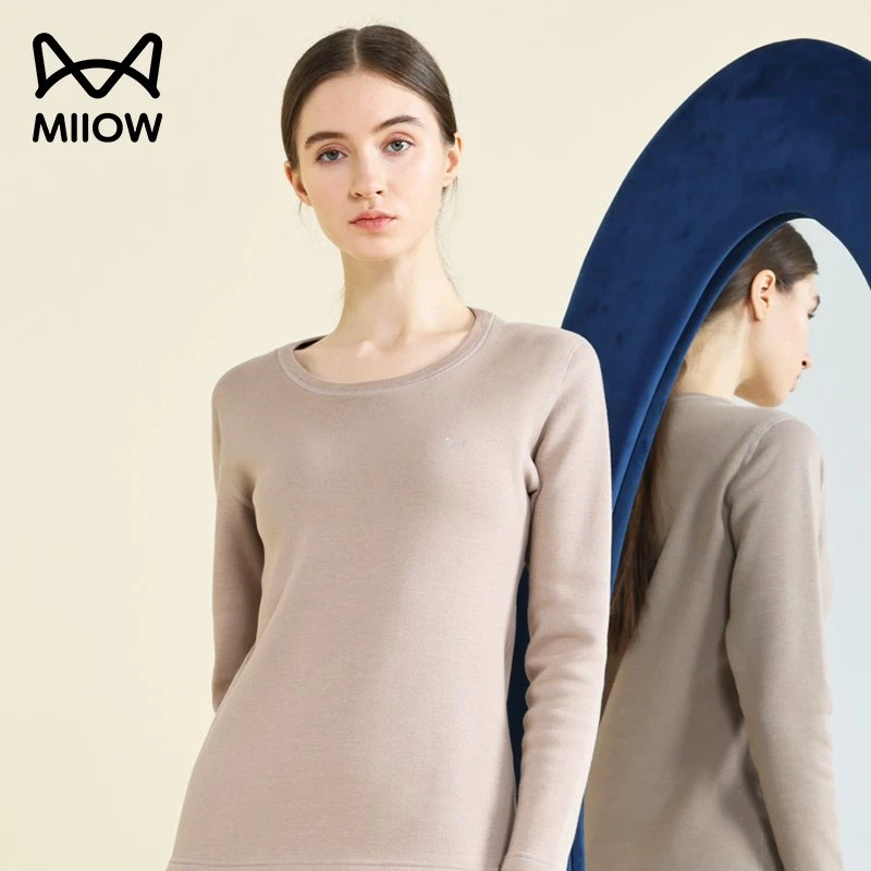 猫人保暖内衣女士圆领加厚棉秋衣秋衣裤套装发热修身打底衫秋冬季