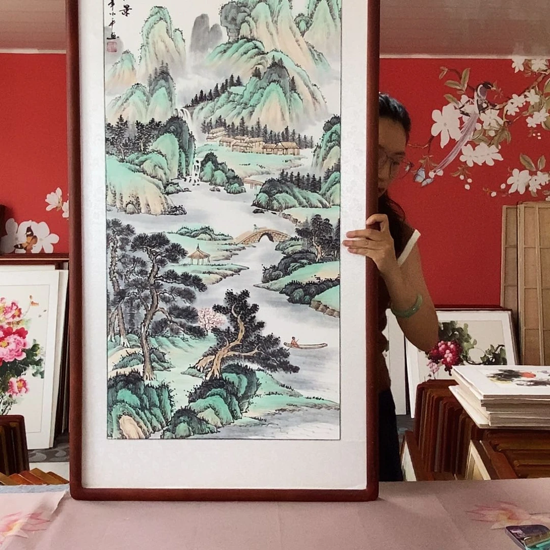 国画手写手绘带框包邮62✖️122国画作品