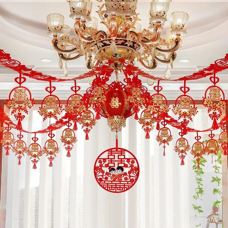 双面植绒布婚房拉花新房装饰设计吊顶室喜庆内卧室客厅结婚用品