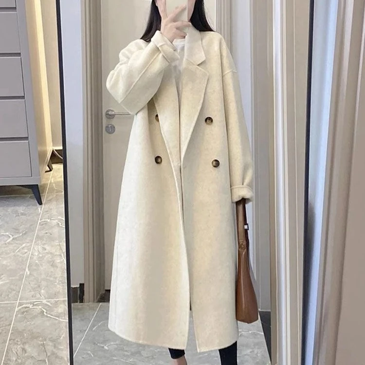 2025秋冬新款赫本风毛呢大衣女中长款韩板宽松感毛呢外套气质网红