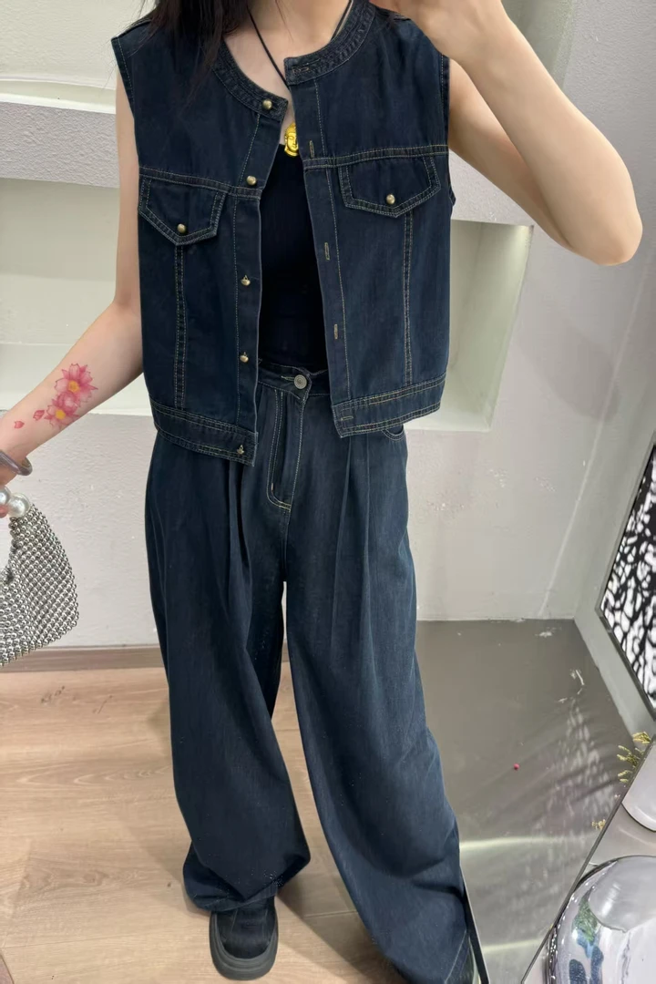 休闲宽松时尚简约通勤丹宁风做旧百搭简约阔腿202012