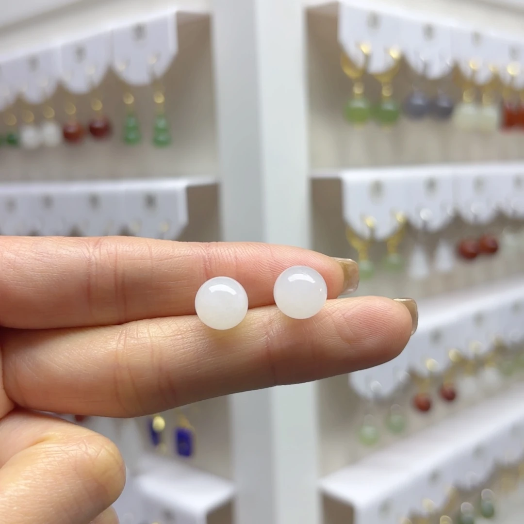 银S925镶嵌和田玉耳饰