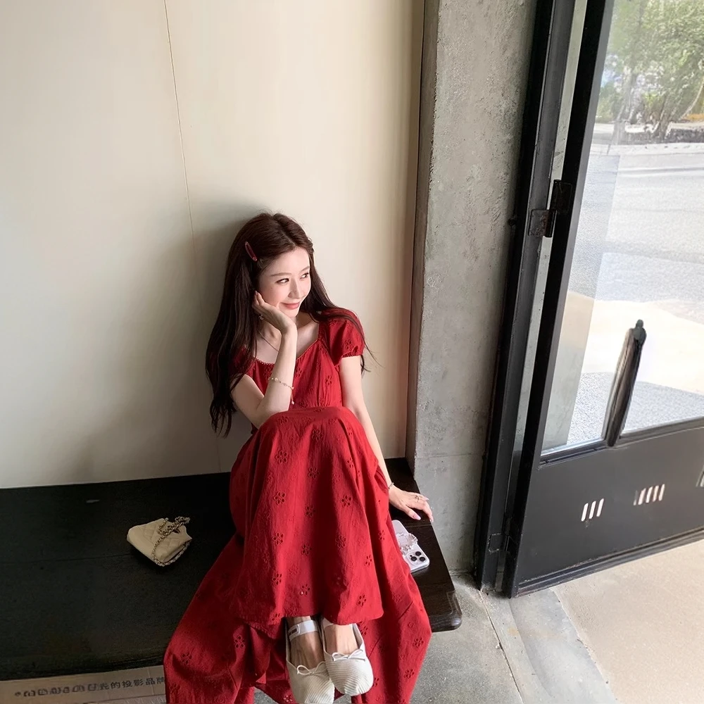 【树莓朵朵】刺绣棉连衣裙法式浪漫小众度假长裙夏