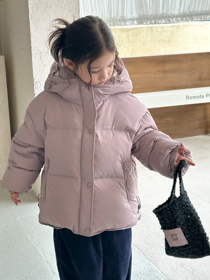 【云朵小葵】女童冬季两面穿中长款纯色连帽羽绒服1547
