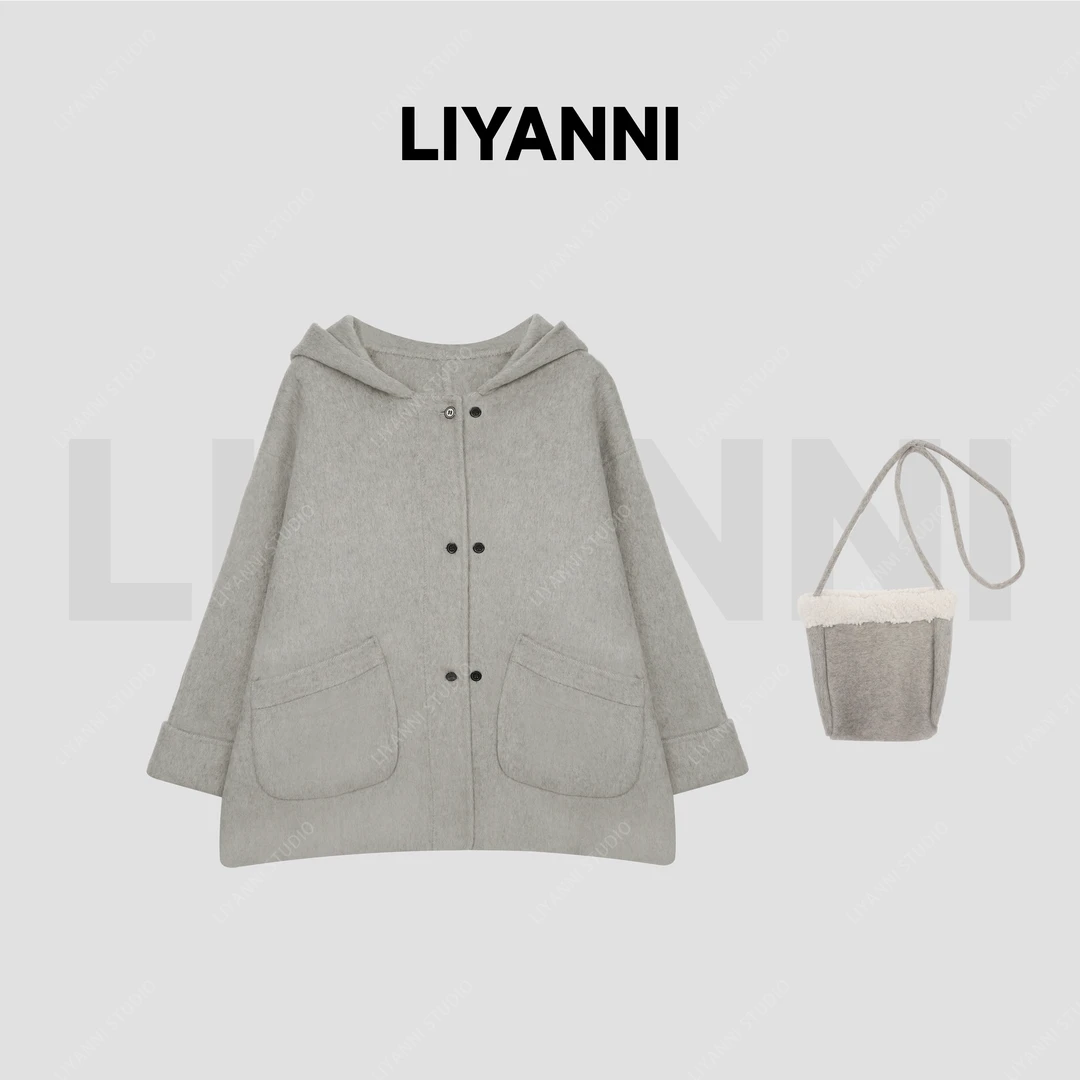 圣逸百搭小个子气质羊毛双面连帽短款大衣