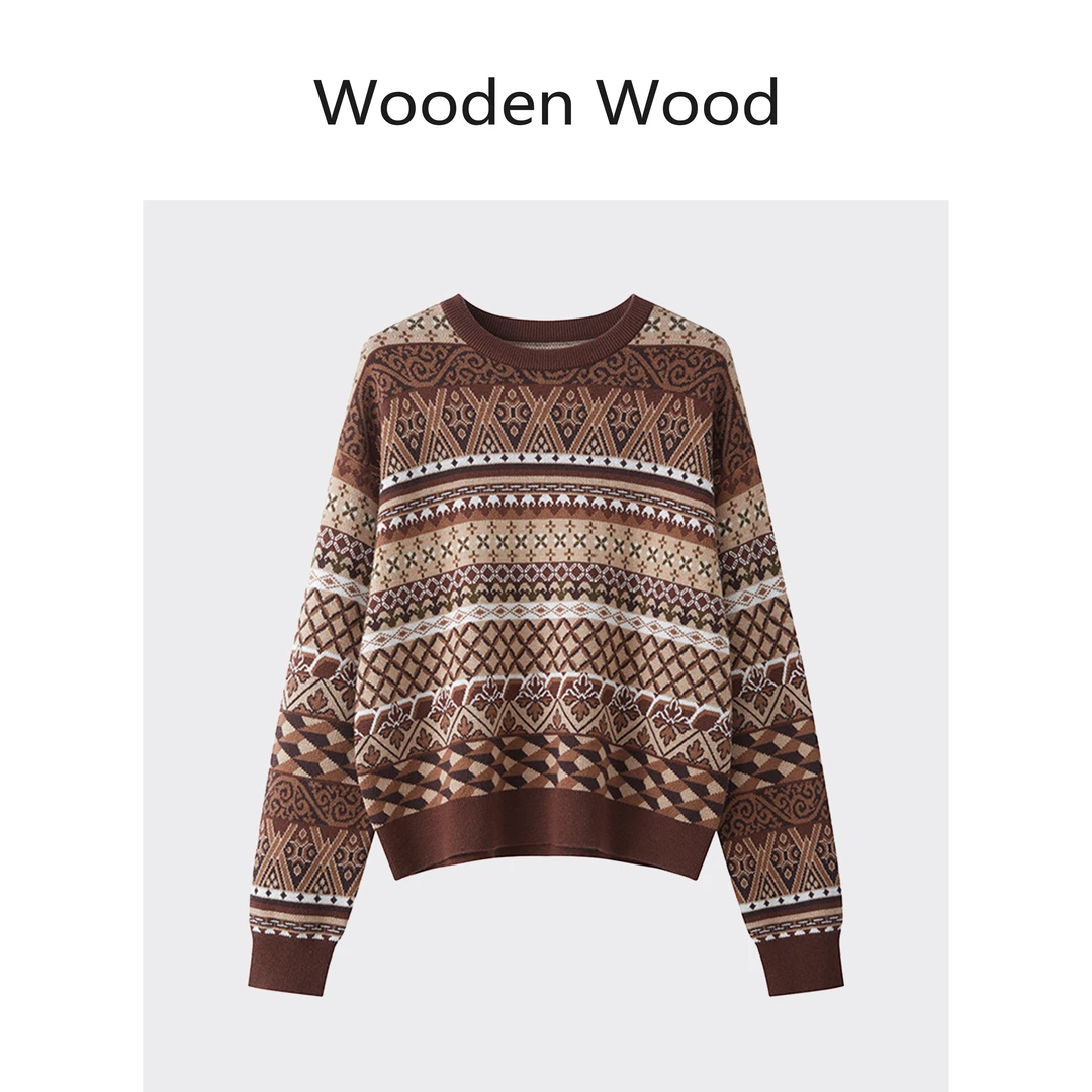 Wooden Wood“温暖伴旅”高端桑蚕丝百搭舒适拼色设计针织衫P25488