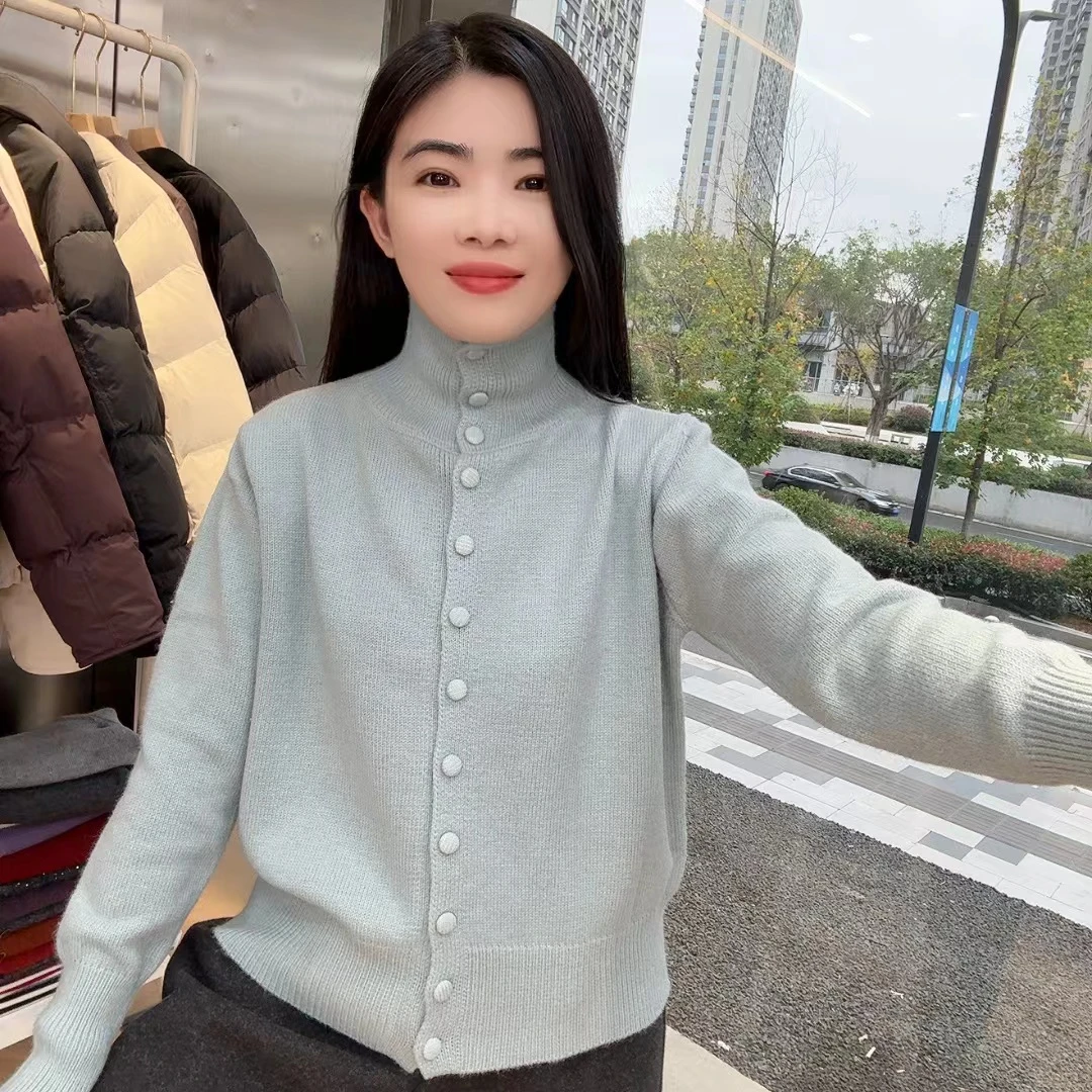 QC 242471冬款单排扣针织开衫外套短款打底毛衣