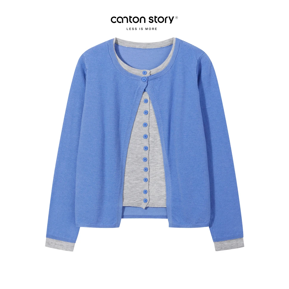 羊城故事【清仓】简约撞色假两件开衫 Y2501x撞色拼接针织衫xQ0622