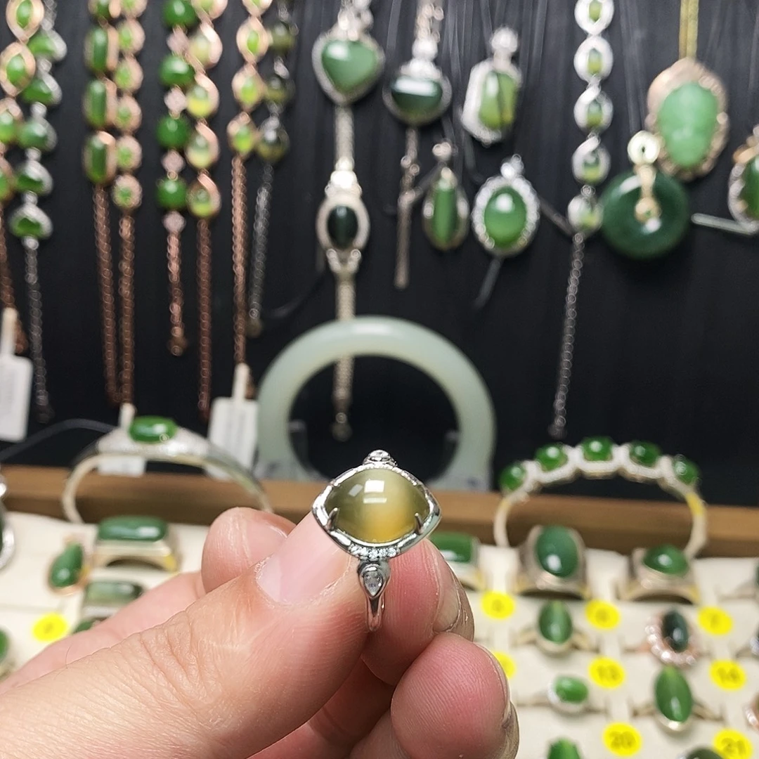 和田玉（碧玉）银S925镶嵌戒指