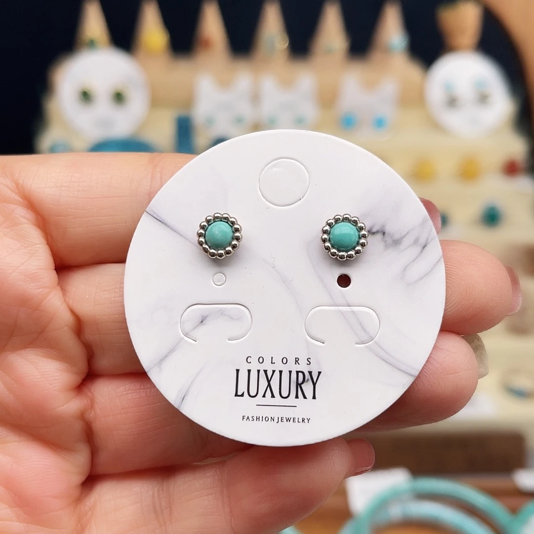 绿松石耳饰银S925镶嵌