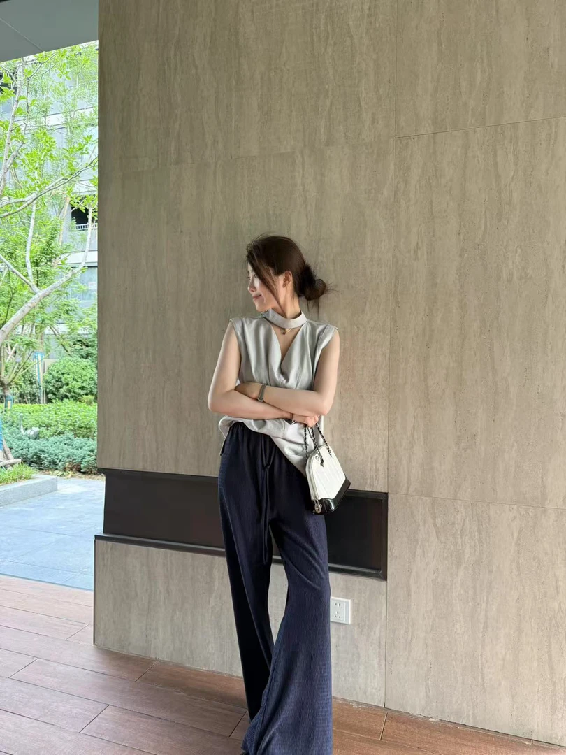 YOUCAI25夏季｜藏蓝压褶凉凉裤