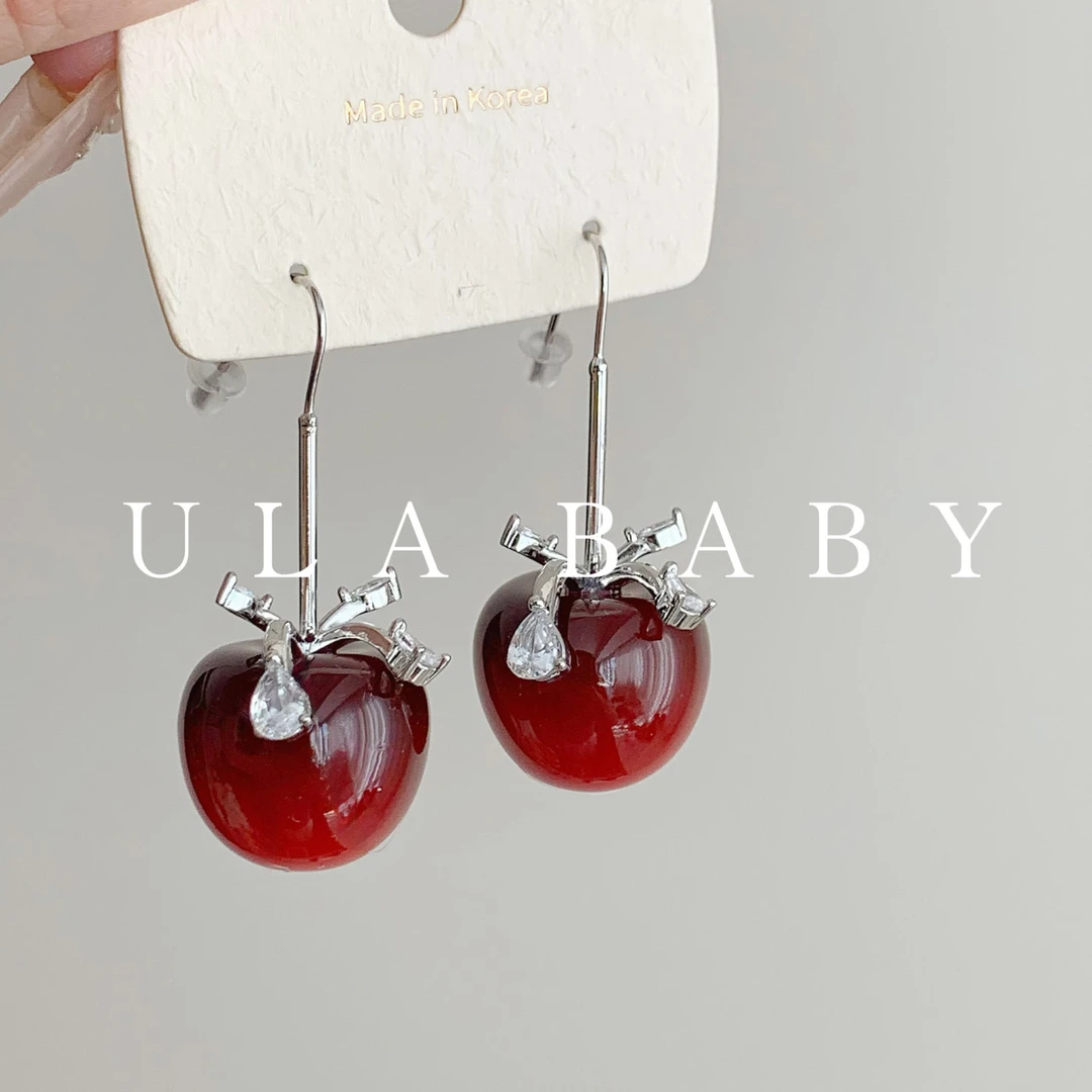 铜合金树脂耳饰 【喜儿ula】9-16-2轻奢质感苹果立体超片时尚耳钉