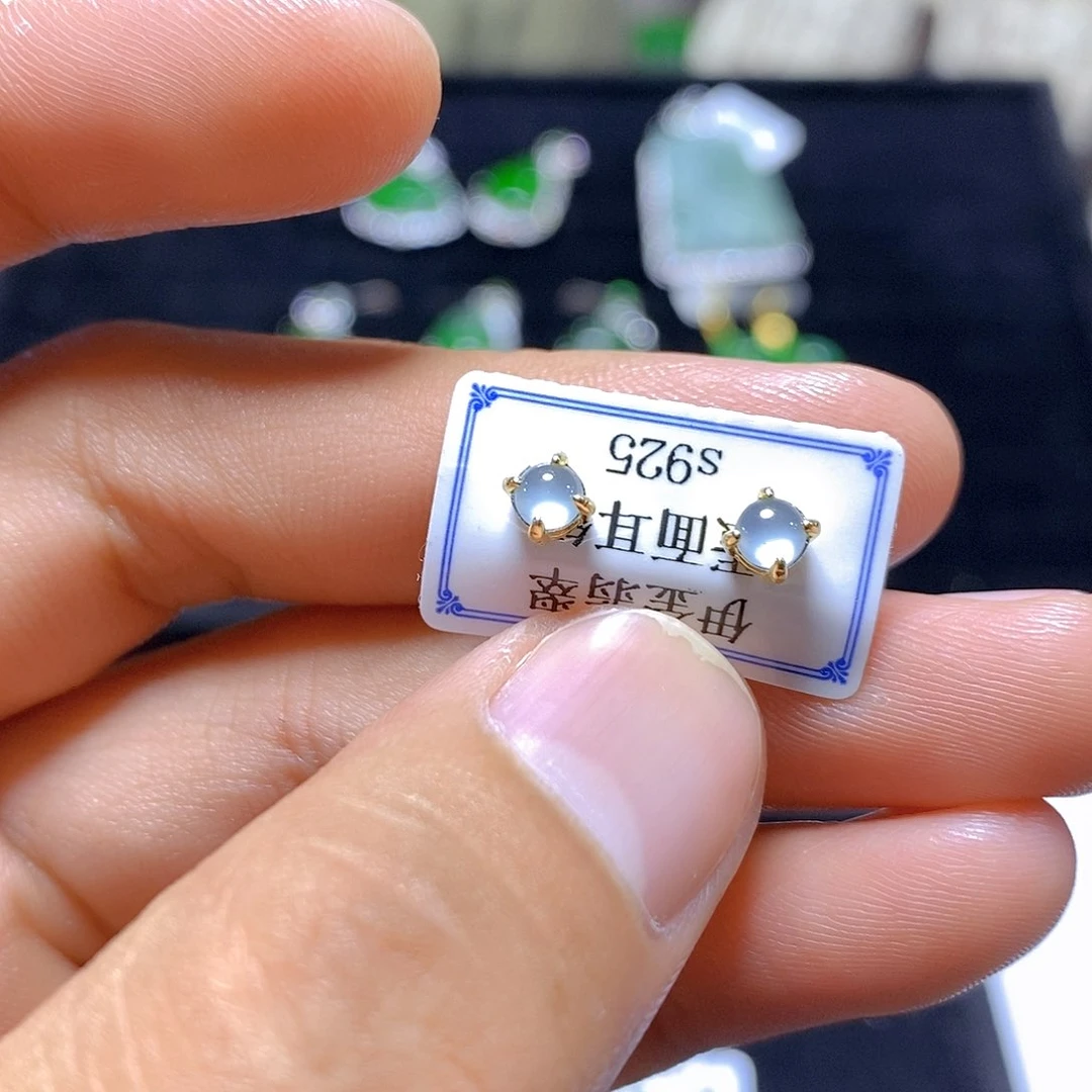 翡翠银S925镶嵌耳钉1号 多样性发其一