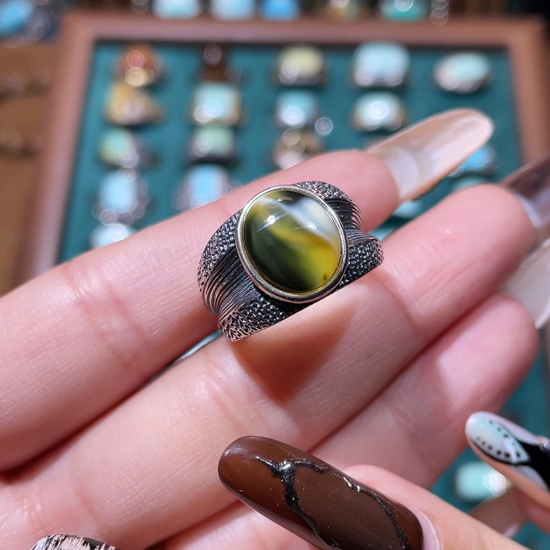 琥珀银S925镶嵌戒指戒指