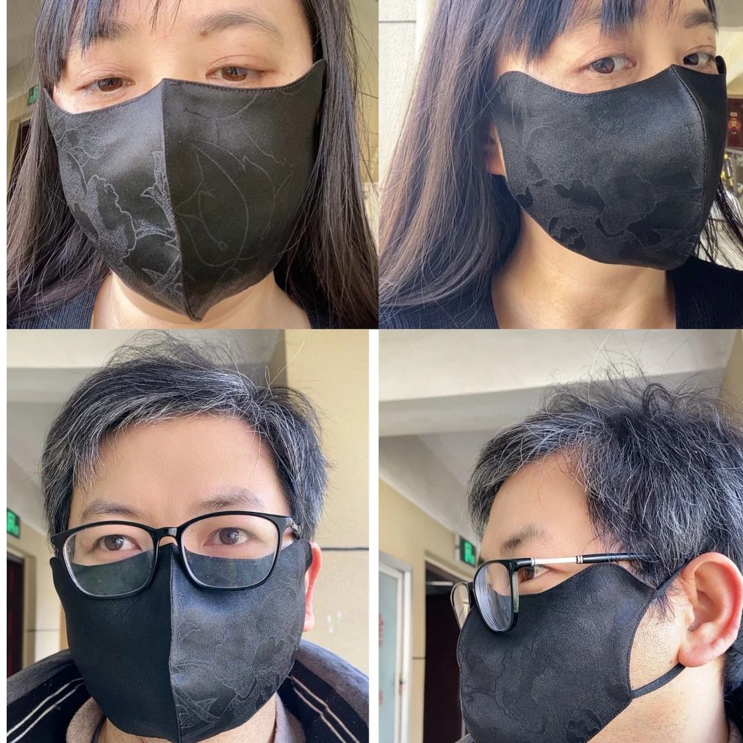 桑蚕丝通用成人透气真丝香云纱双面双层护脸骑车民族风花色黑色