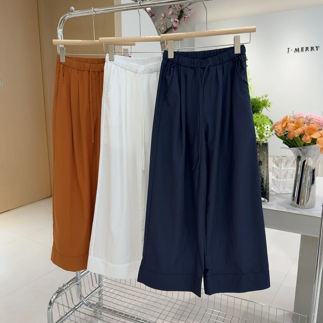 253411  微弹力 夏季薄款  松紧腰十分裤宽裤腿阔腿裤直筒裤