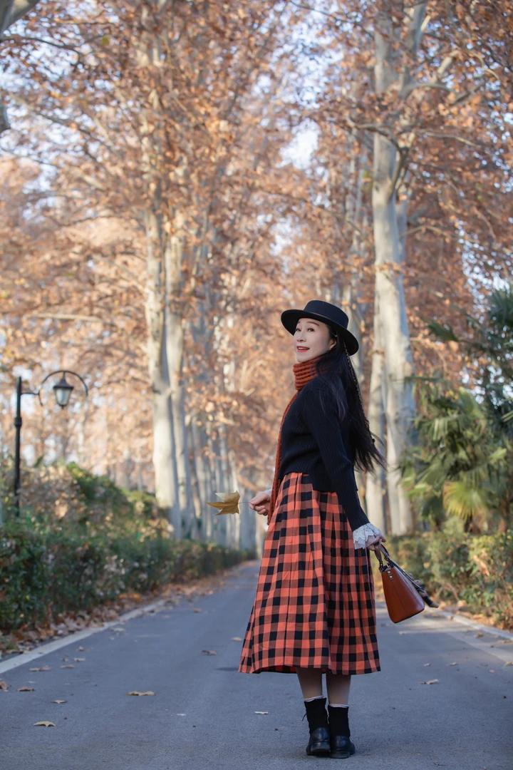 【一依定制】纯棉百褶压线格纹ins秋冬显瘦半身裙四季文艺格子百搭