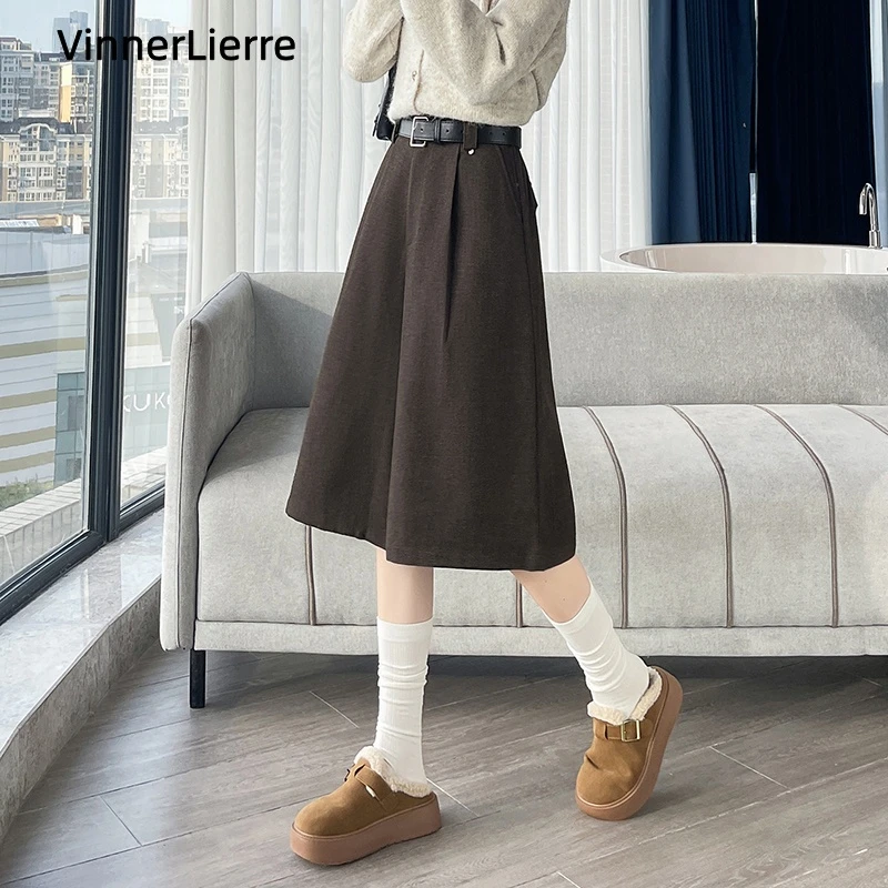 薇妮诺秋冬复古毛呢七分裤气质老钱风休闲百搭中性阔腿裤中裤