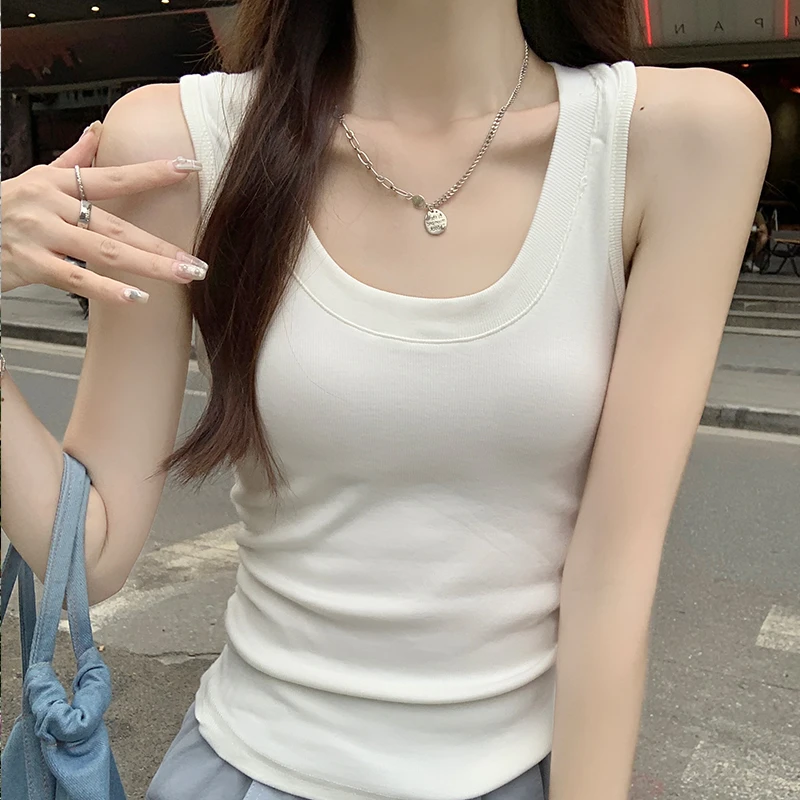 实拍实价u领吊带背心女内搭打底夏2025新款美背外穿收腰无袖上衣