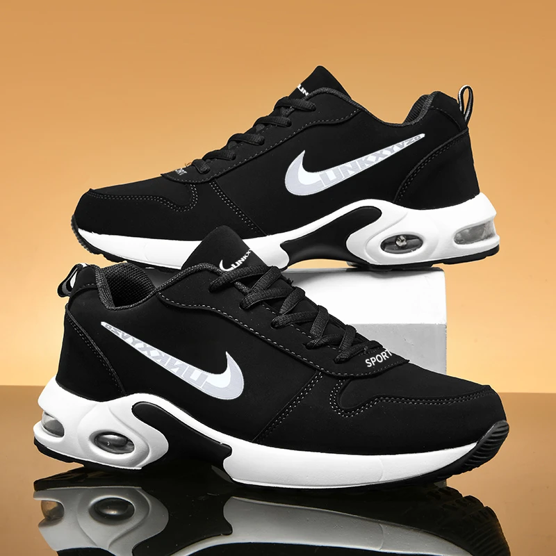 品牌男鞋秋季新款时尚休闲鞋男士百搭气垫跑鞋软底皮面潮鞋运动鞋