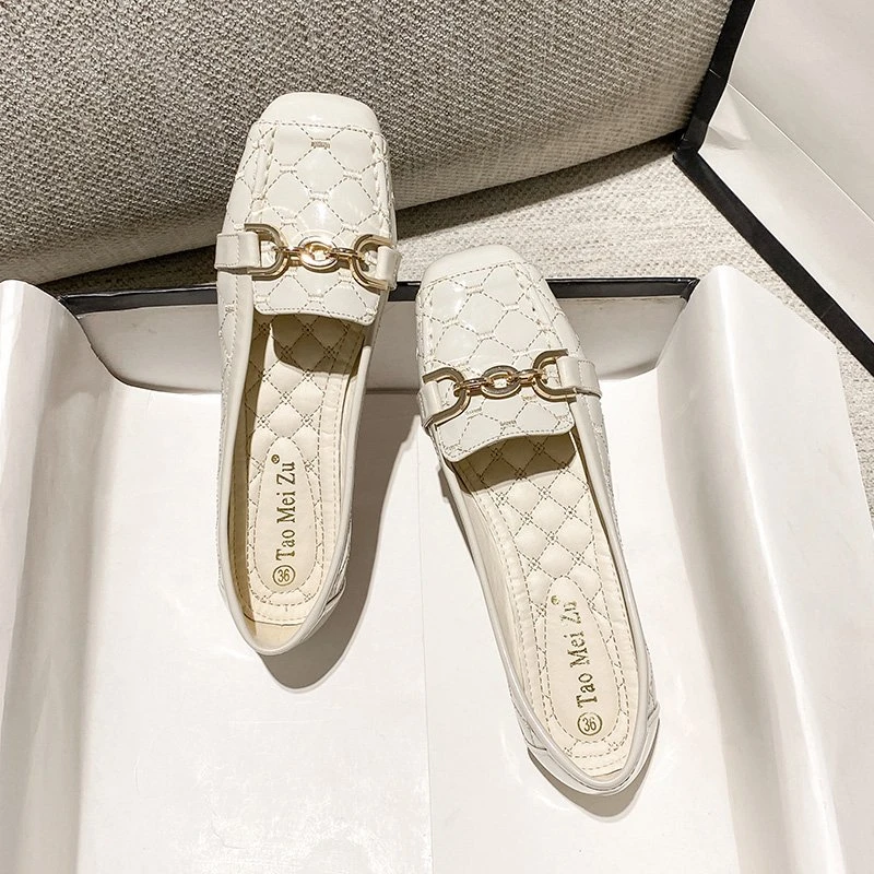 软皮软底新款小香风豆豆鞋乐福鞋浅口休闲百搭乐福瓢鞋女平底单鞋