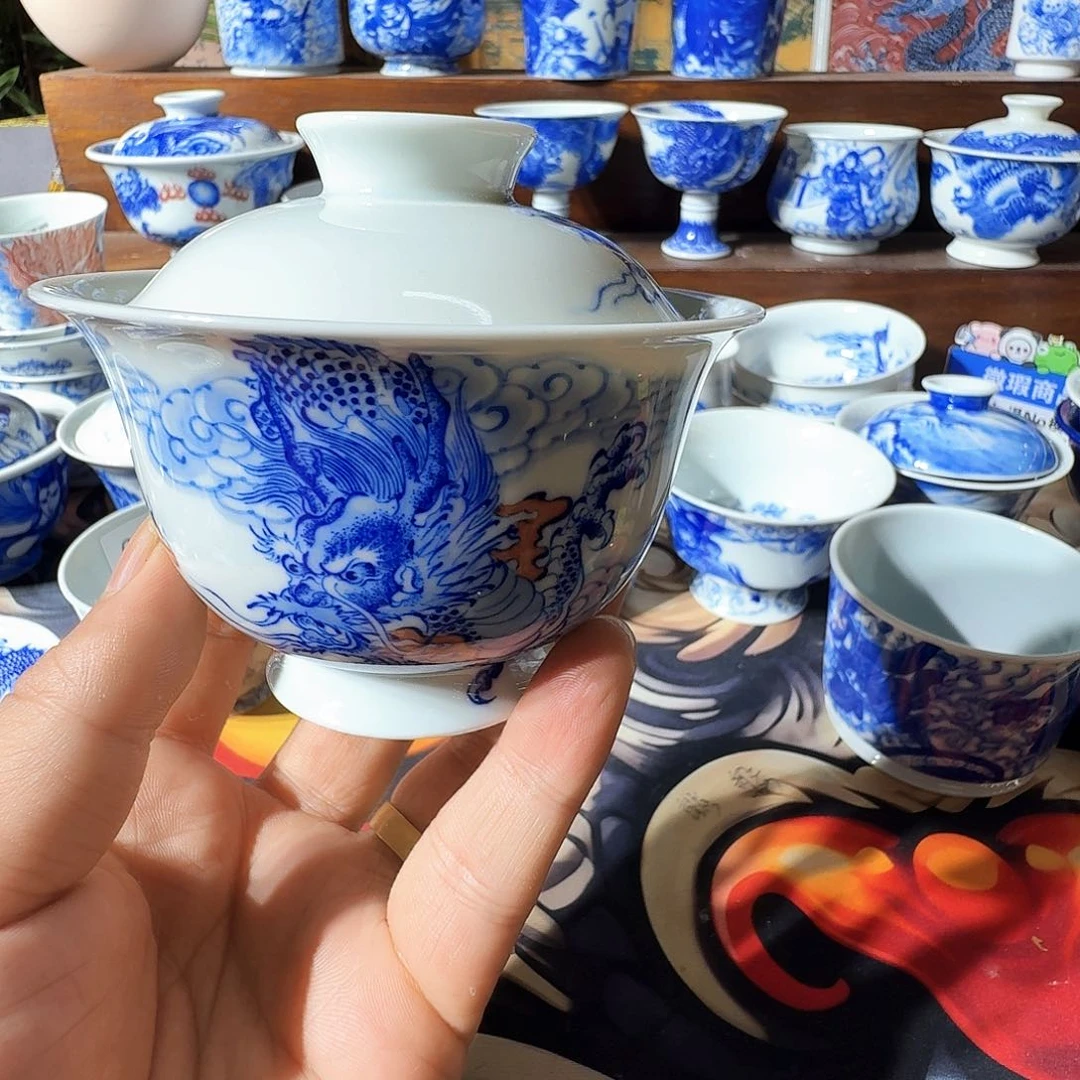 泥塑*️***盖碗手工手绘