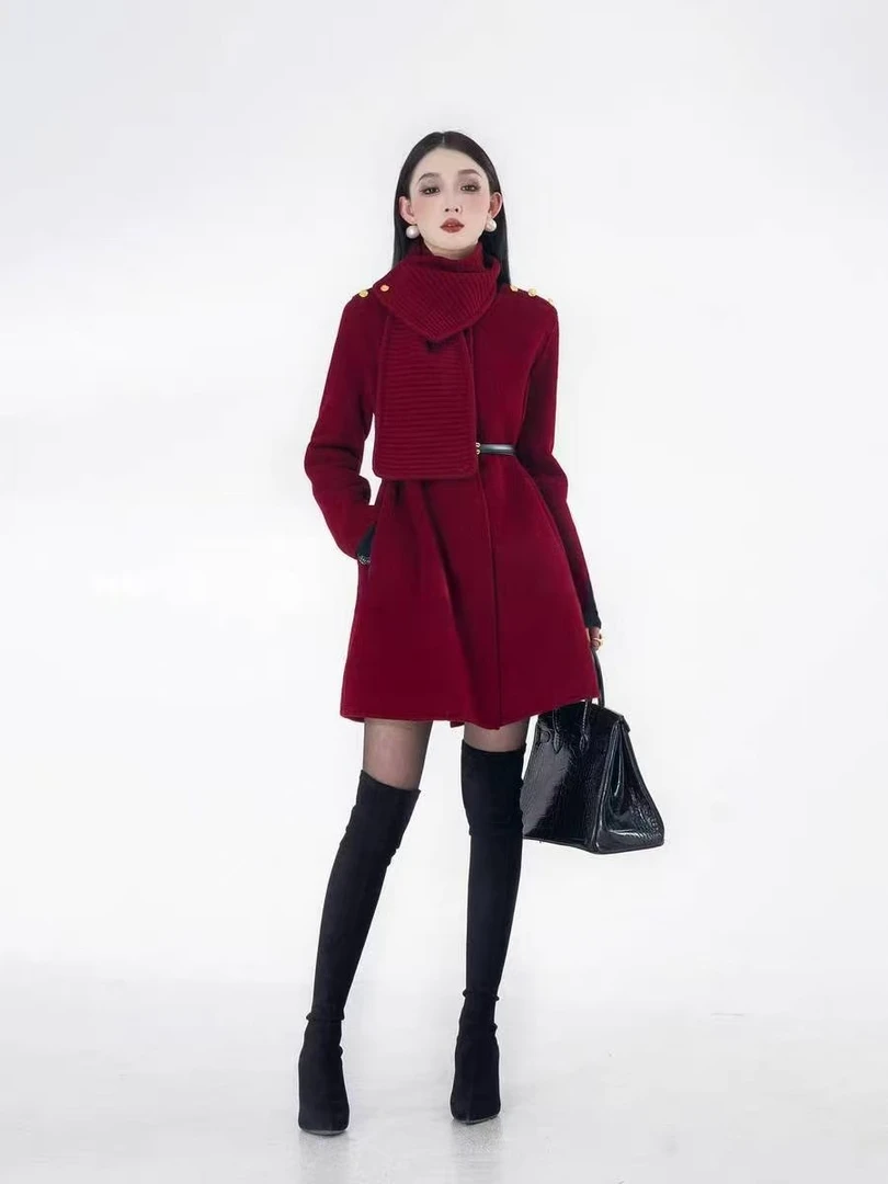 气质秋冬直下摆加厚呢大衣洋气毛呢外套可拆卸女