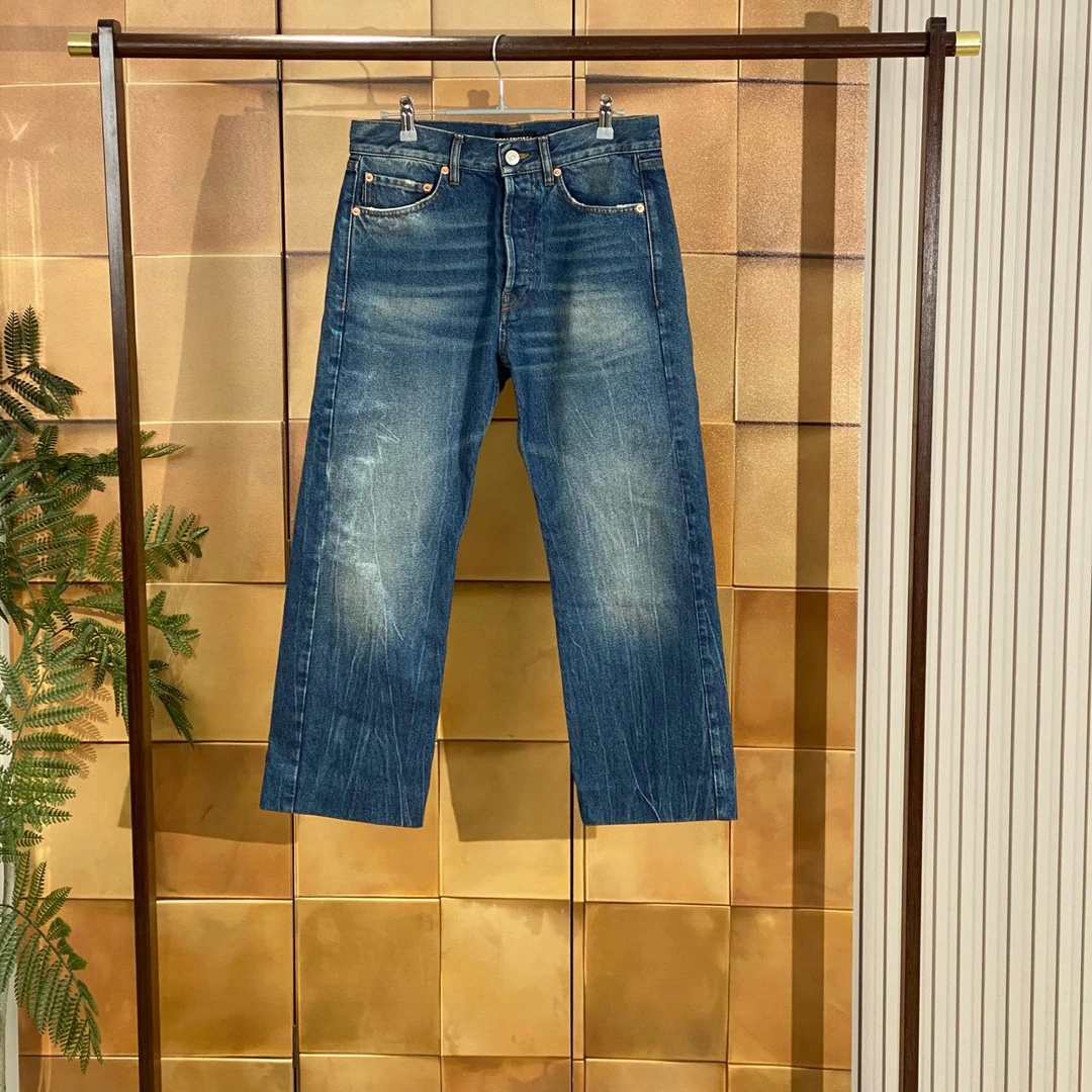 99新 Balenciaga/巴黎世家 水洗蓝破坏皮牌牛仔裤/28码/27900