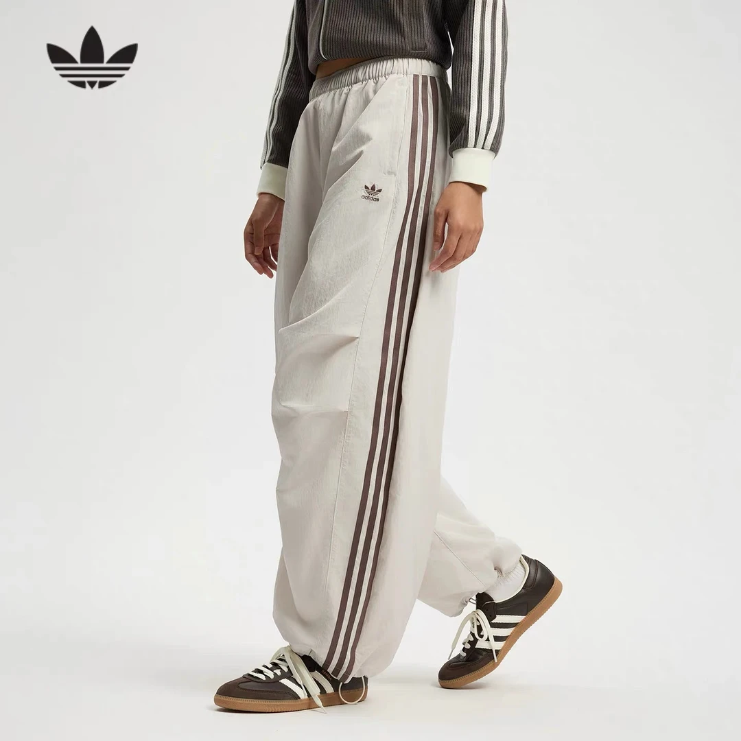 adidas阿迪达斯三叶草阔腿伞兵裤2025秋女弯刀裤梭织长裤 KS3325