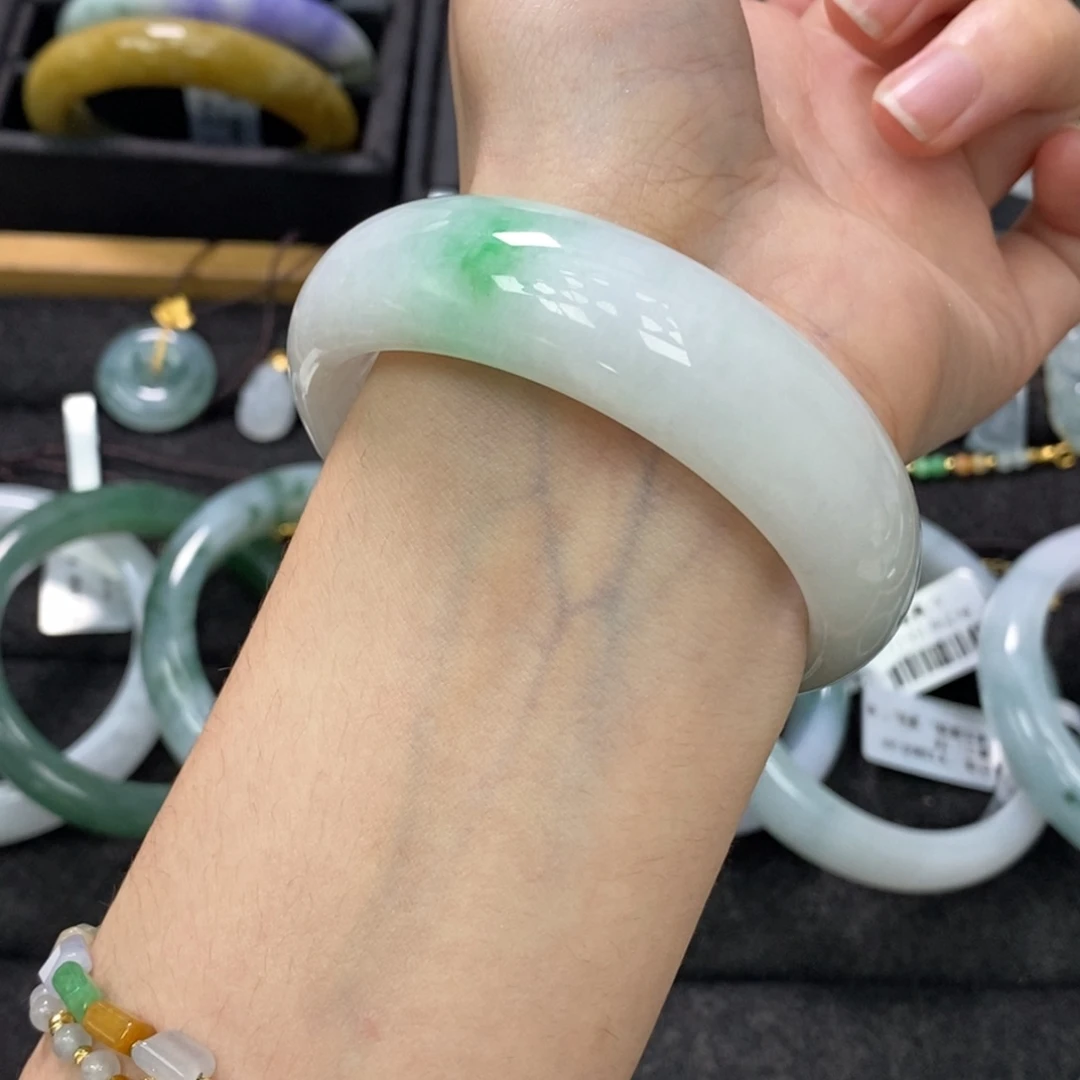未镶嵌手镯翡翠卡53宽轮胎白底青