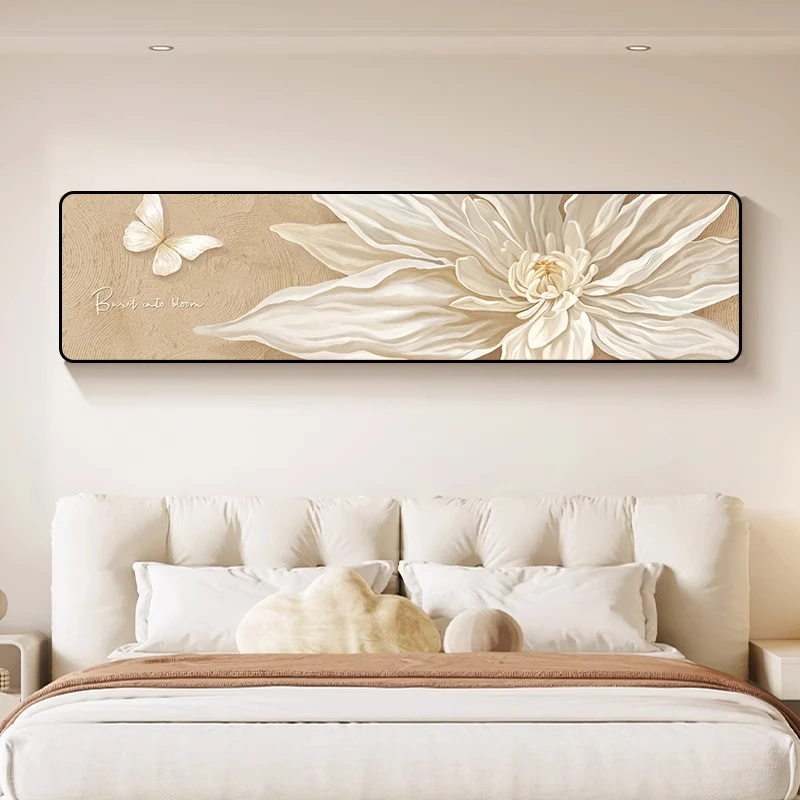 奶油风卧室装饰画抽象花卉床头壁画轻奢晶瓷挂画