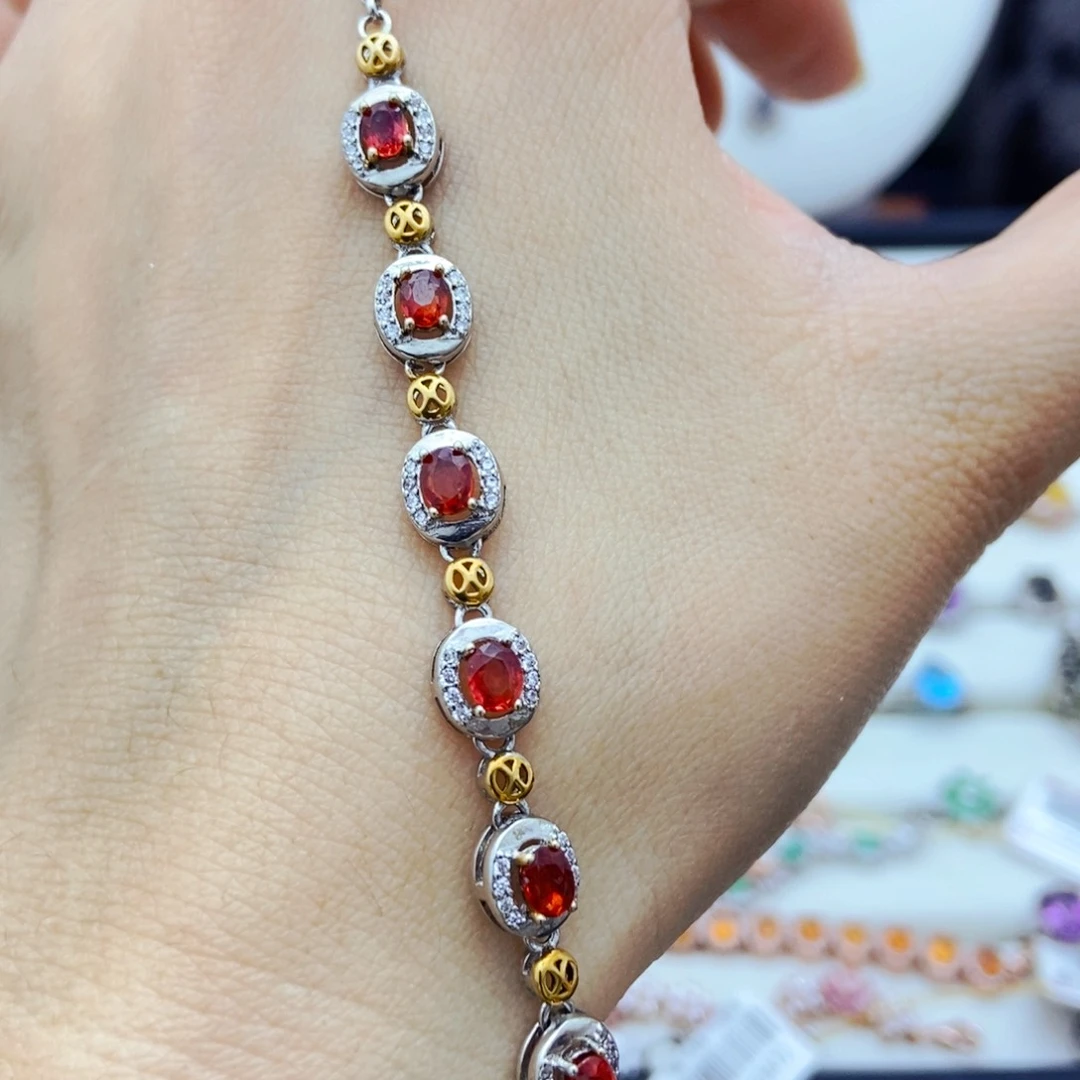 手链彩色蓝宝石银S925镶嵌