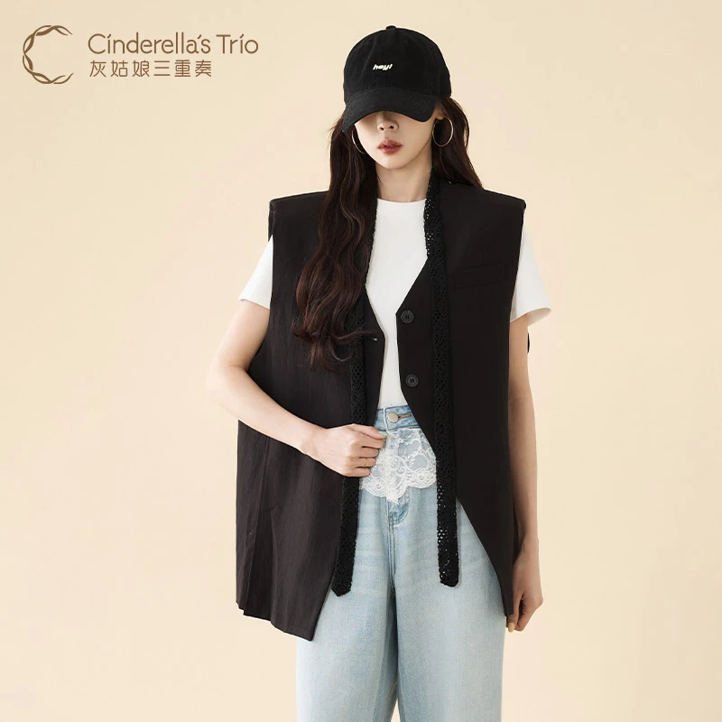灰姑娘三重奏C·【618】夏季时尚气质百搭显瘦黑色马甲H252119443