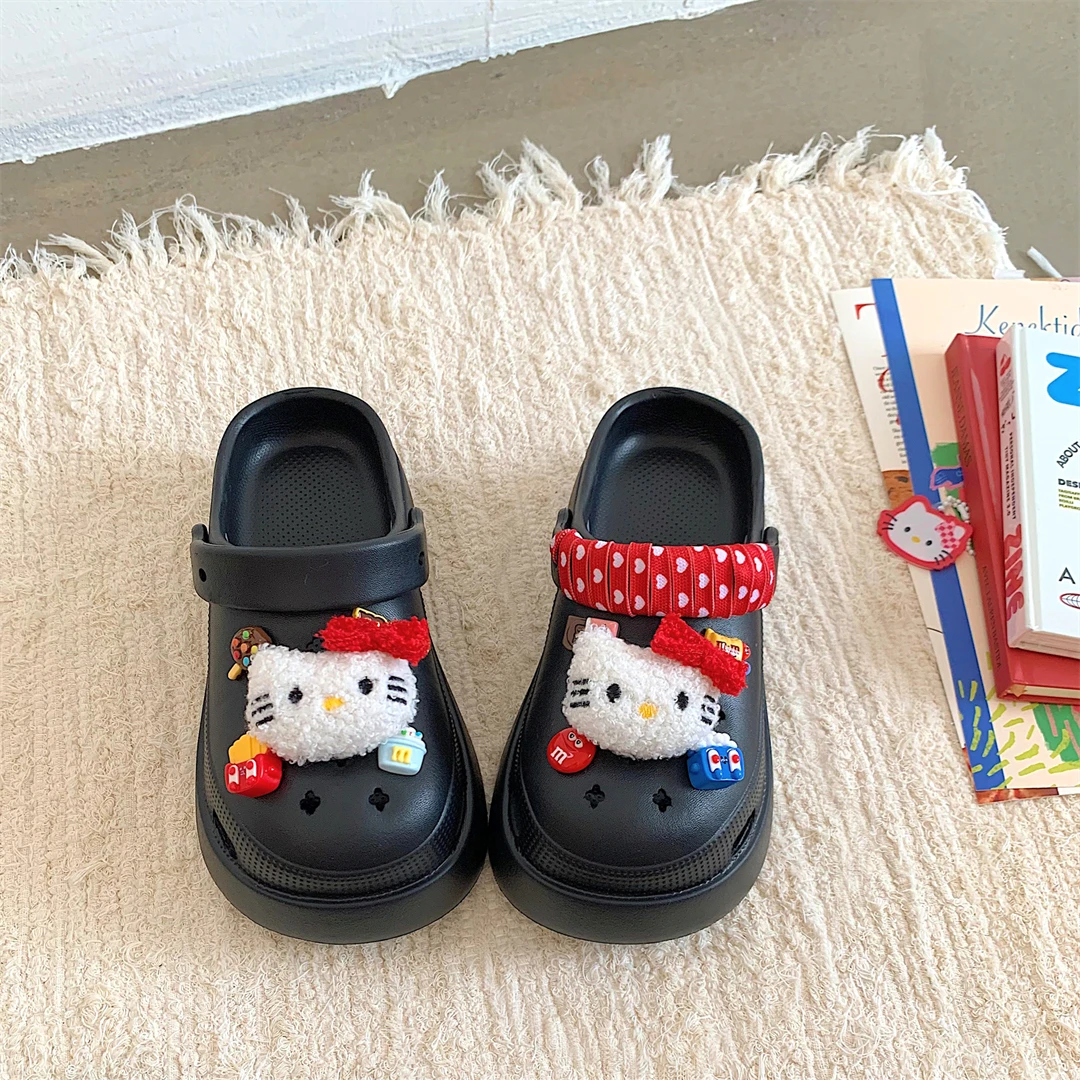 diy复古可爱kt猫咪洞洞鞋女夏季外穿厚底增高包头防滑沙滩凉鞋潮