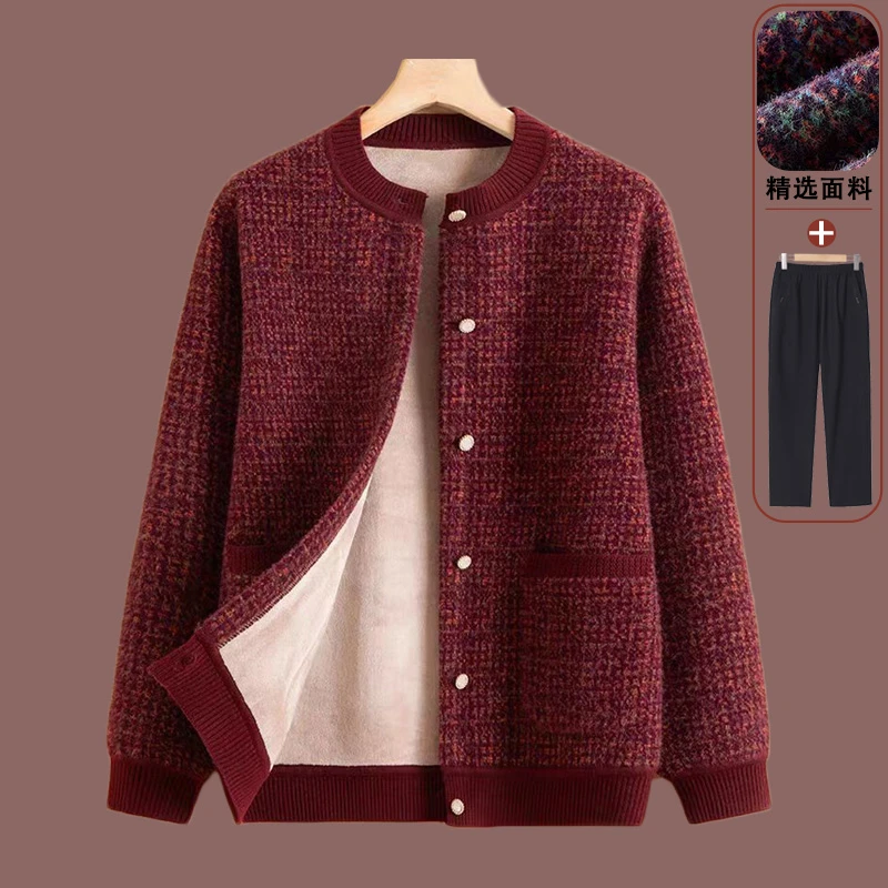 中老年人女装妈妈冬装外套加绒奶奶装加厚毛衣开衫老太太洋气外套