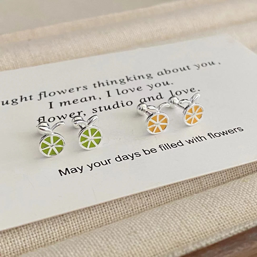 925银耳饰 日韩时尚百搭小巧彩色柠檬精致小众银耳饰