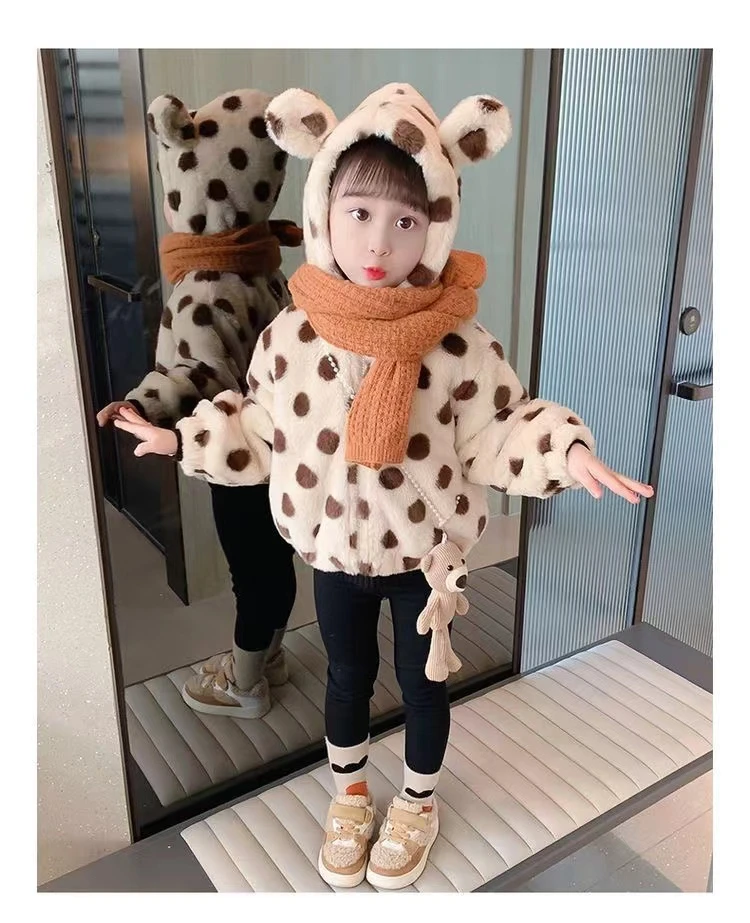 新款时尚儿童毛绒外套韩版洋气可爱加绒加厚保暖女童毛毛外套
