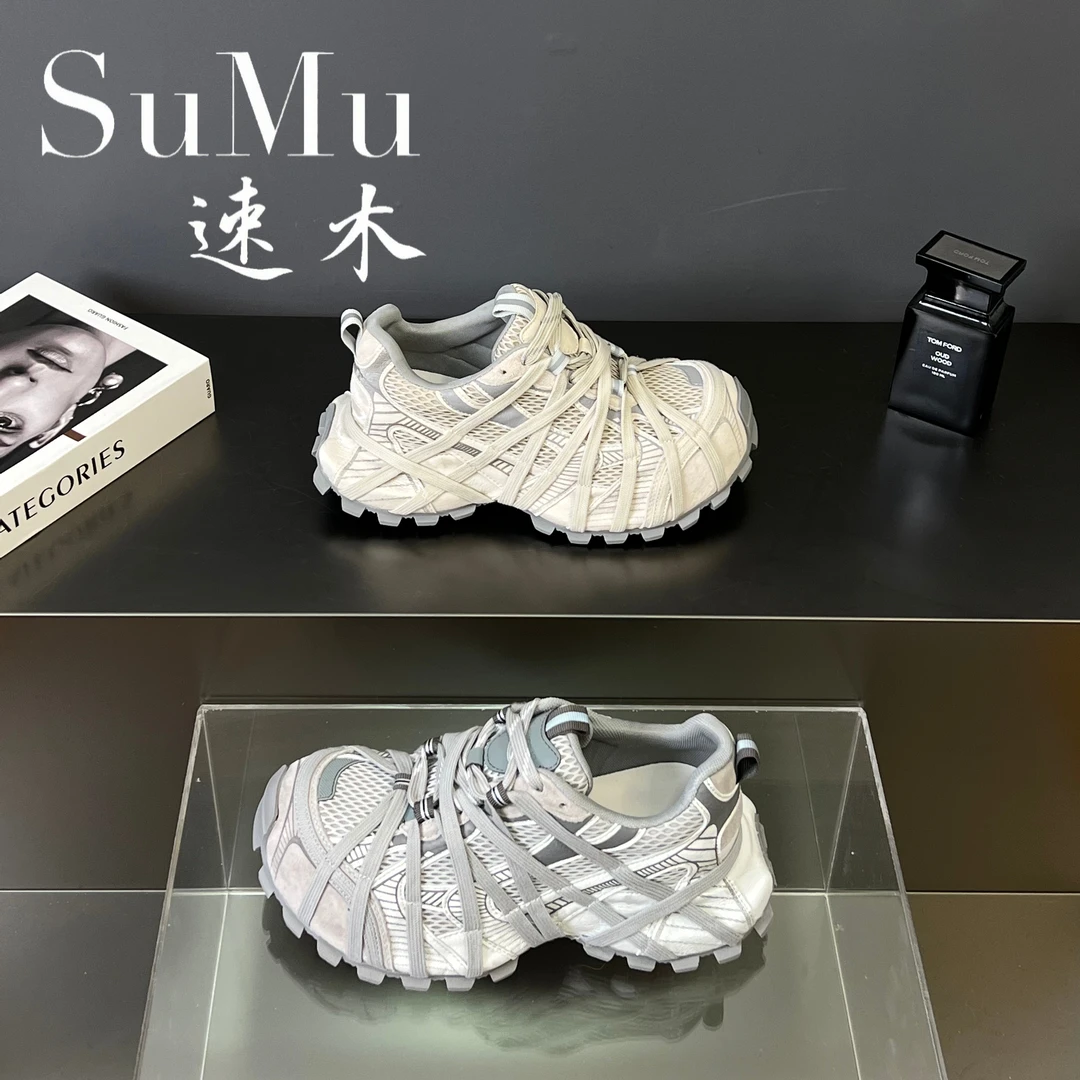 欧洲站百搭网面绑带厚底增高老爹鞋女2026透气运动休闲鞋轻便单鞋