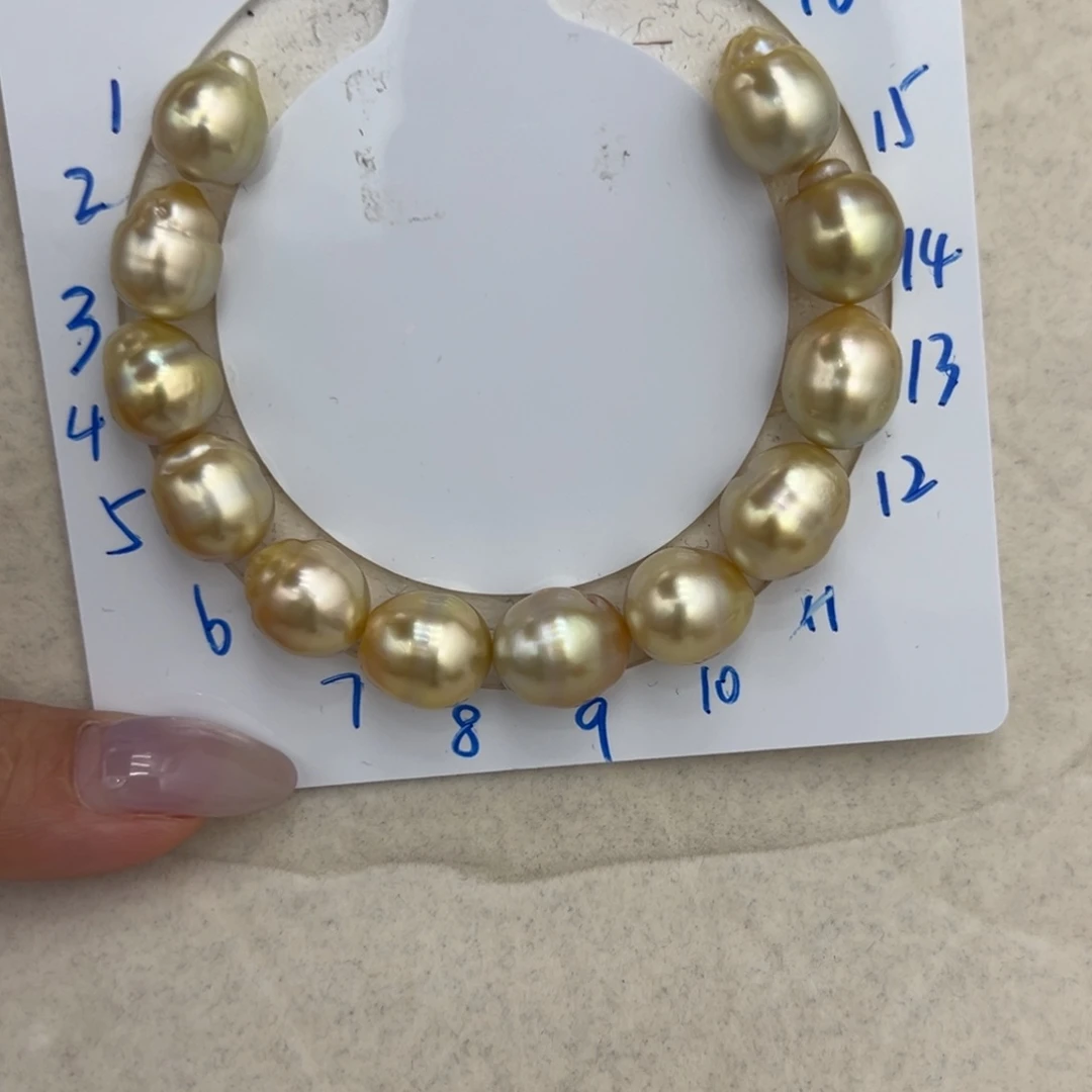 海水珍珠未镶嵌11-12.5mm金珠巴洛克手串