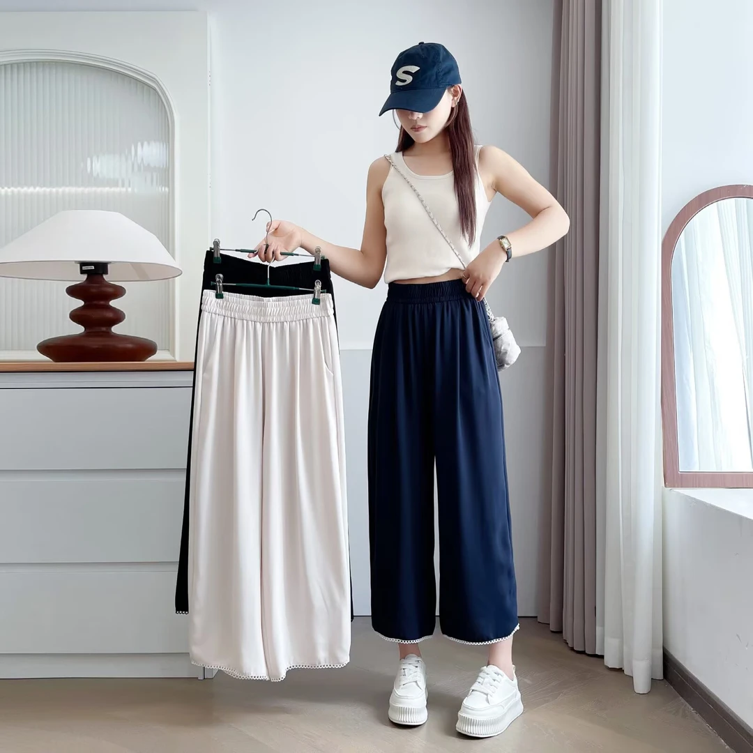 5099大码女装夏季宽松花边直筒显瘦九分百搭休闲裤DD