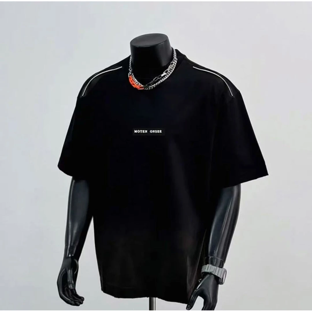 美式高街拉链重磅短袖t恤男款夏季boxy潮牌高级感痞帅五分半中袖