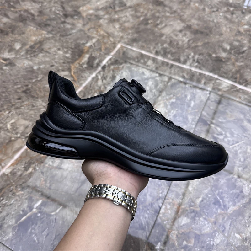 广州真皮男鞋秋季新款男士纽扣鞋百搭时尚头层牛皮透气休闲皮鞋潮