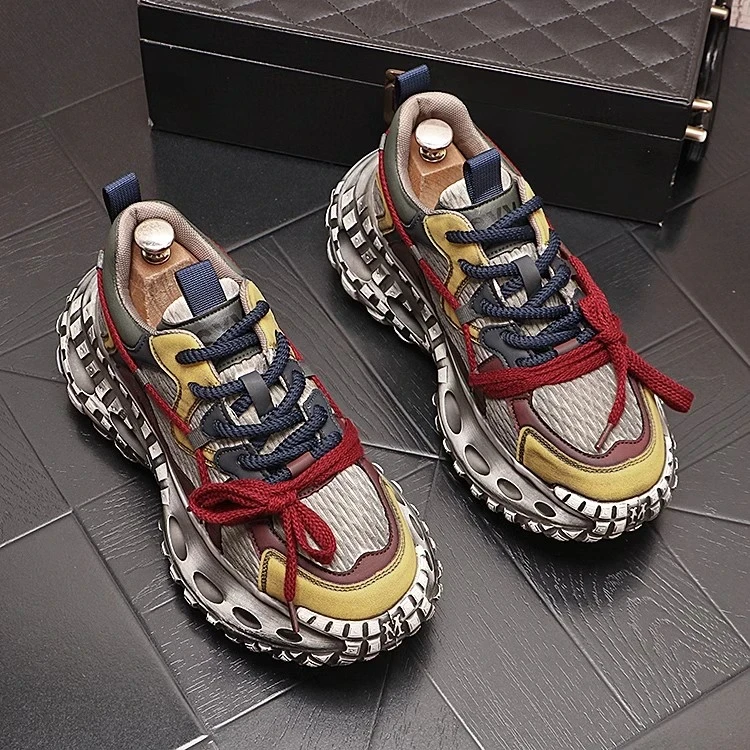 开车男鞋小众设计老爹鞋男款2025春季新款厚底增高鞋子擦色做旧休