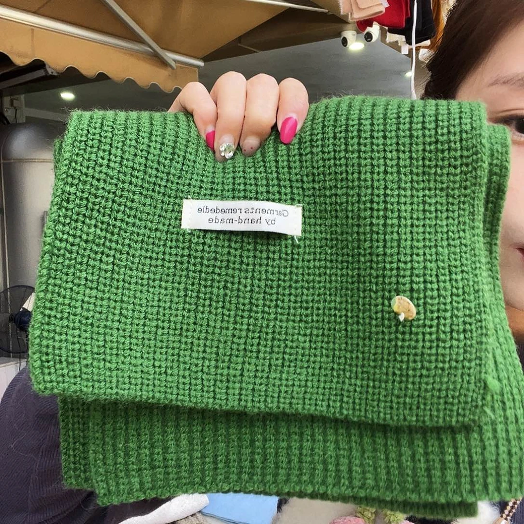 毛绒棉贝壳绿色围巾