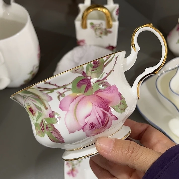 瓷片微瑕骨瓷早餐杯一个玫瑰