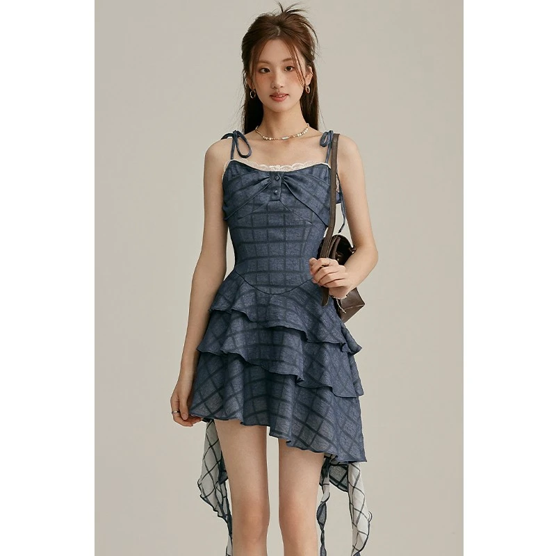 THRE2甜辣连衣裙设计感不规则小个子显瘦纯欲裙0010