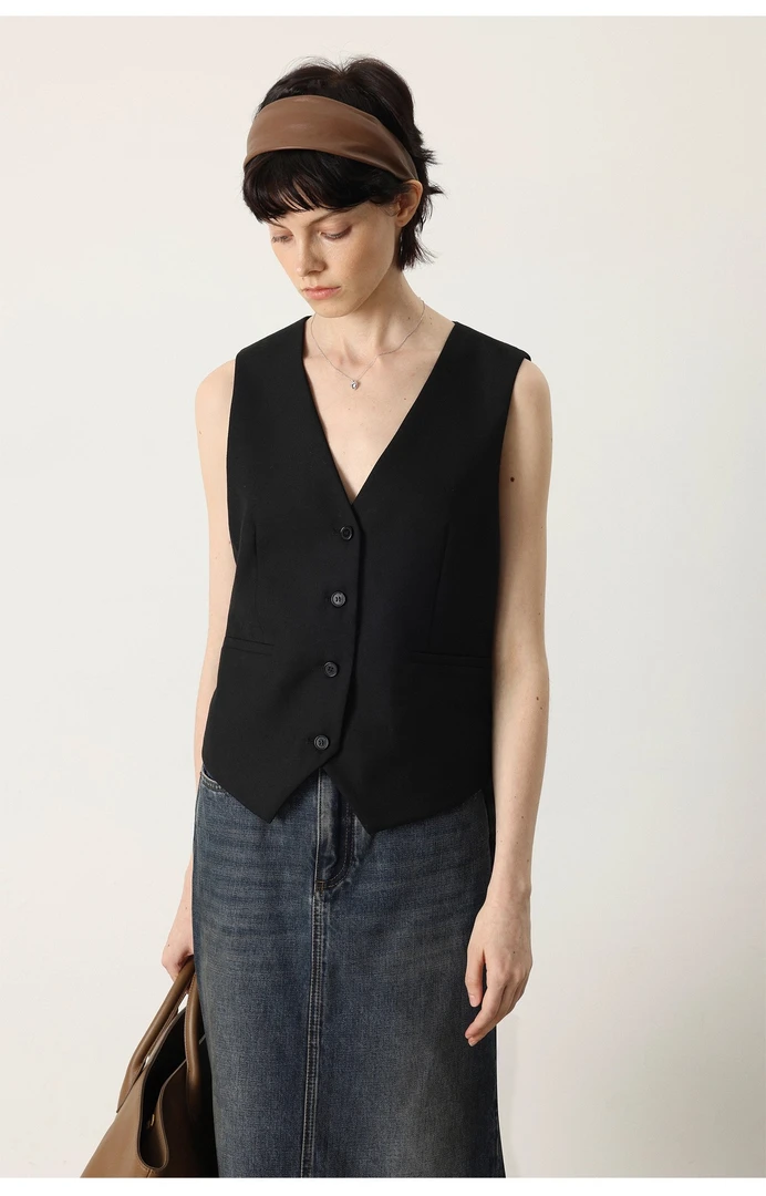 THESOONG|"英伦腔调"羊毛软糯细腻线条感V领马甲外套HWMJ7469