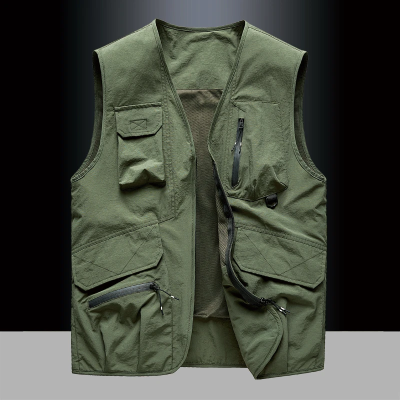 多口袋美式马甲休闲透气款春秋季背心速干V领修身户外钓鱼坎肩